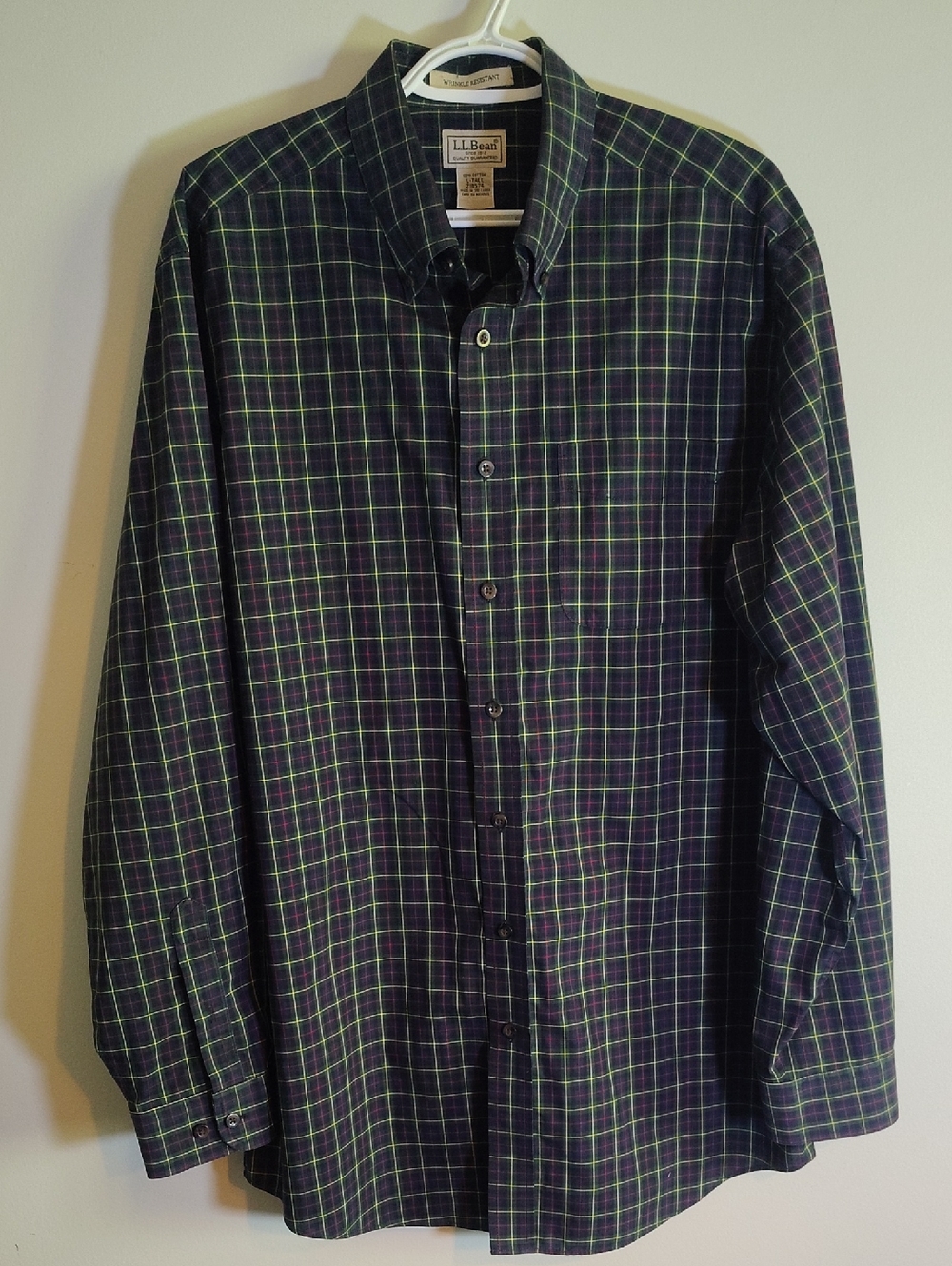 L.L. Bean Green and Navy Plaid Long-Sleeve Button-Down Shirt